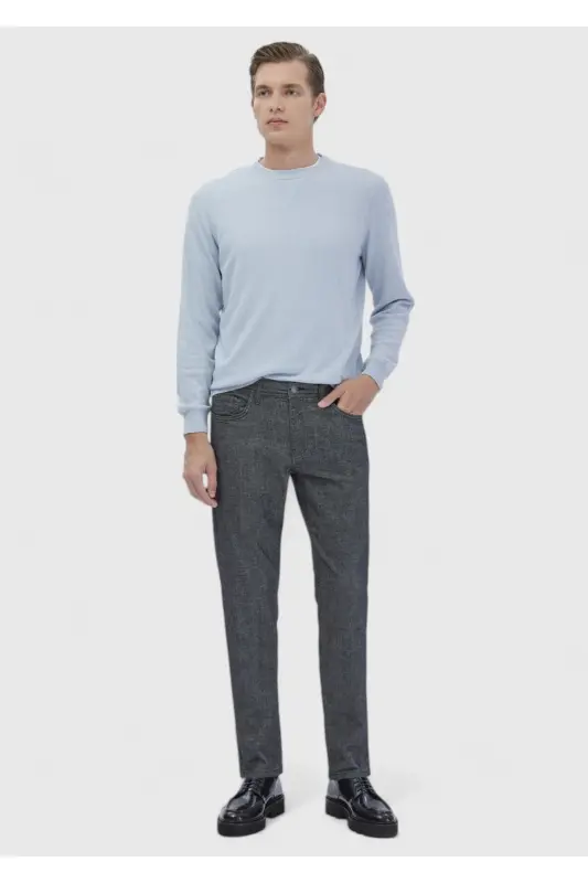 Antrasit Düz Dokuma Slim Fit Casual Pamuk Karışımlı Pantolon - Standart - 1