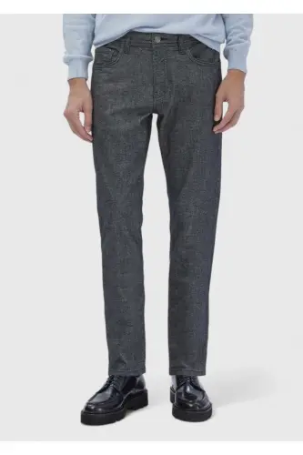 Antrasit Düz Dokuma Slim Fit Casual Pamuk Karışımlı Pantolon - Standart - 2