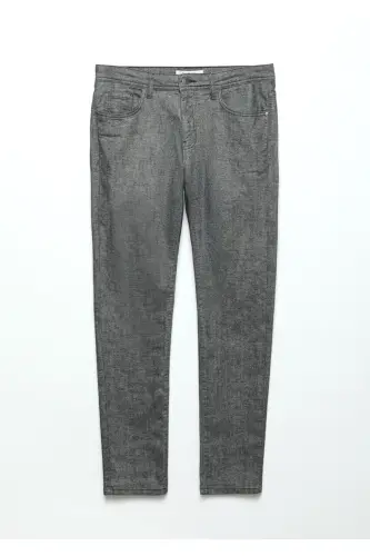 Antrasit Düz Dokuma Slim Fit Casual Pamuk Karışımlı Pantolon - Standart - 6