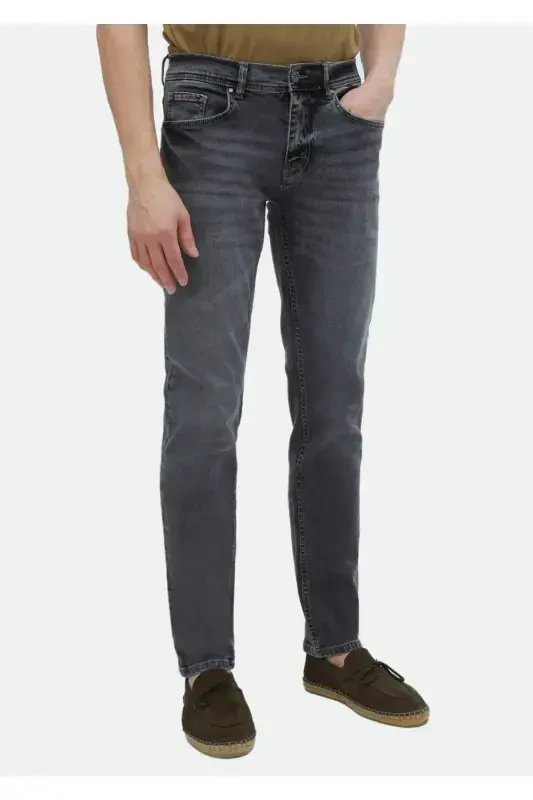 Antrasit Düz Slim Fit Denim Pamuk Karışımlı Pantolon - 3