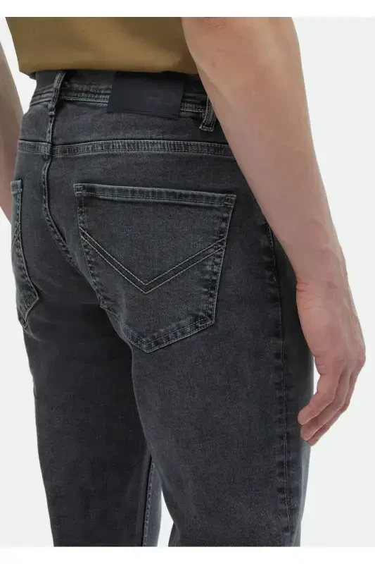 Antrasit Düz Slim Fit Denim Pamuk Karışımlı Pantolon - 4