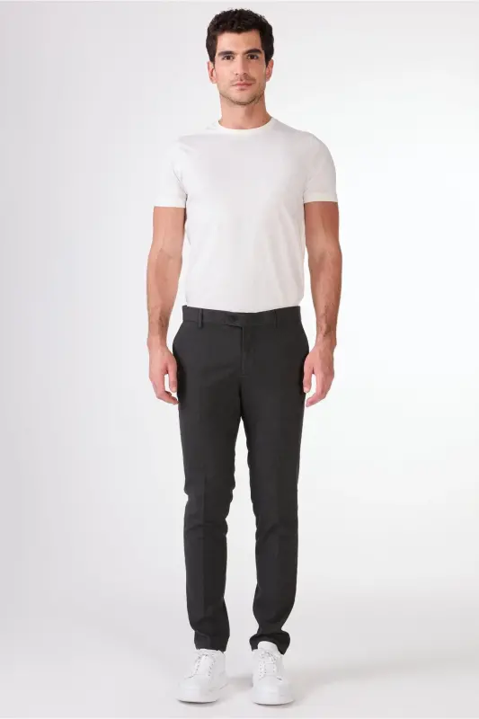 Antrasit Erkek Ekstra Slim Fit Melanj Desenli Klasik Pantolon-Antrasit - DUFY