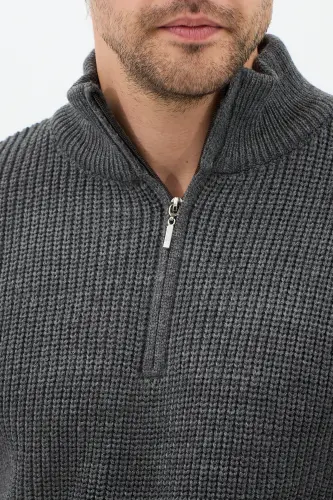 Antrasit Erkek Oversize Fermuarlı Balıkçı Triko Kazak-Çok Renkli - 8