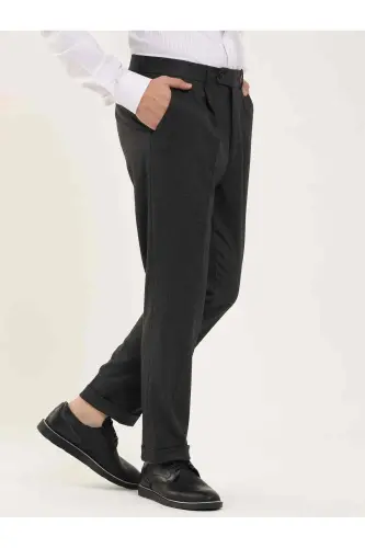 Antrasit Erkek Slim Fit Balıksırtı Desenli Klasik Pantolon - ANTRASİT - 3