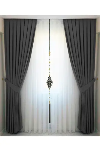 Antrasit Gri Pileli Kadifemsi Fon Perde Yüksek Kalite Tek Kanat-Gri - 4