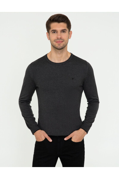 Antrasit Melanj Slim Fit Krujka Yaka Oddiy Triko Ko'ylagi - 9