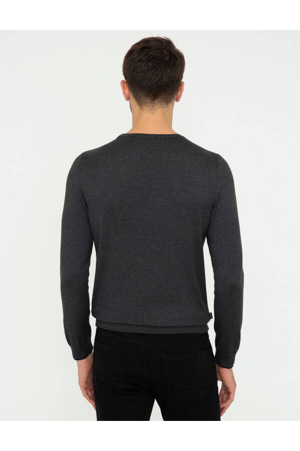 Antrasit Melanj Slim Fit Krujka Yaka Oddiy Triko Ko'ylagi - 11