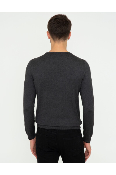 Antrasit Melanj Slim Fit Krujka Yaka Oddiy Triko Ko'ylagi - 5