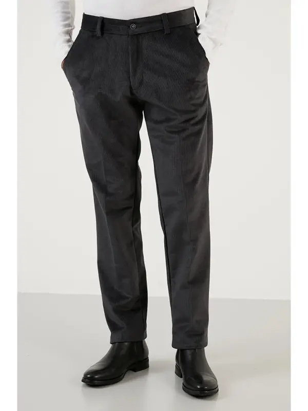 Antrasit Normal Bel Regular Fit Düz Paça Kadife Erkek Pantolon 645MERLIN-Antrasit - 2