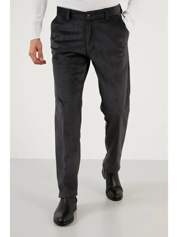 Antrasit Normal Bel Regular Fit Düz Paça Kadife Erkek Pantolon 645MERLIN-Antrasit - 6