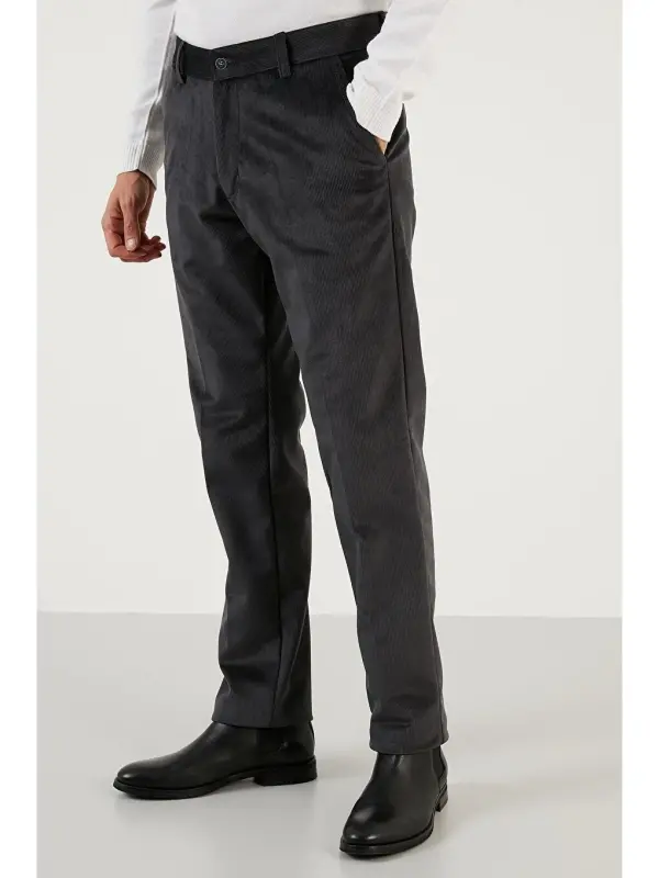 Antrasit Normal Bel Regular Fit Düz Paça Kadife Erkek Pantolon 645MERLIN-Antrasit - 7