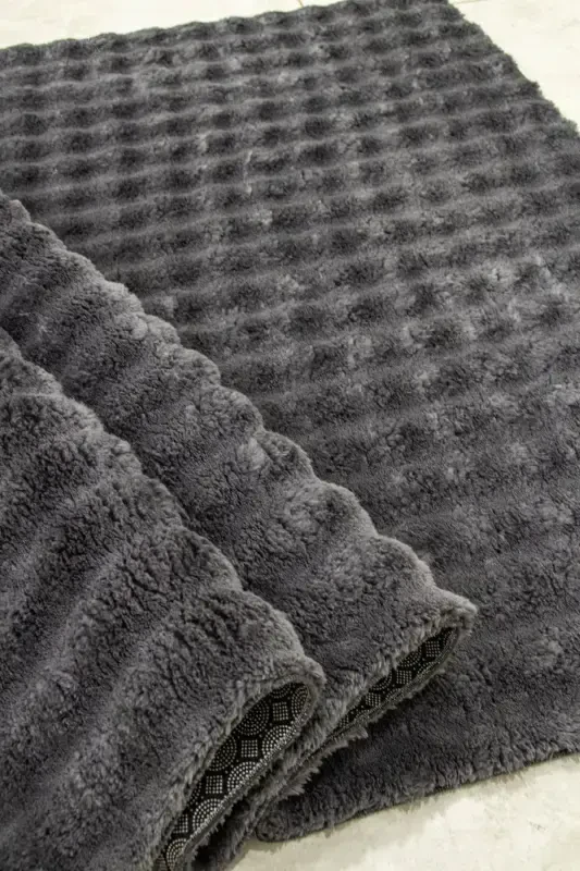 Antrasit Oval Peluş Kabartma Kaymaz Taban Dot Yıkanabilir Salon Koridor Mutfak Çocuk Odası - 3