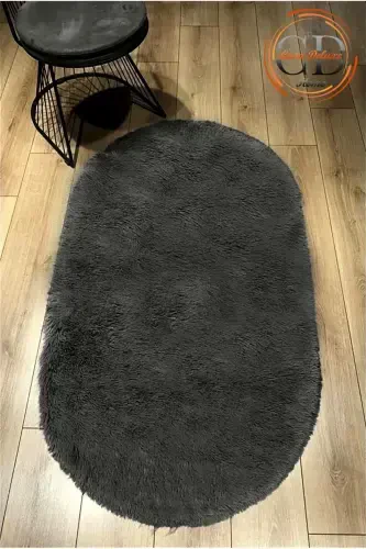 Antrasit Oval Post Peluş Yumuşak Yıkanabilir Kaymaz Dot Taban Antibakteriyel Salon Koridor Halısı-Antrasit - 3