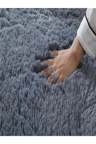 Antrasit Post Dokuma Halı Peluş Tavşan Tüyü Hissi Antibakteriyel-ANTRASİT - 2