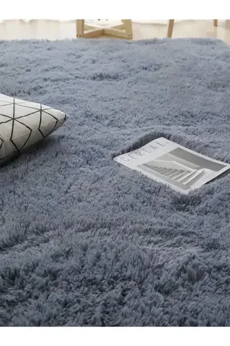 Antrasit Post Dokuma Halı Peluş Tavşan Tüyü Hissi Antibakteriyel-ANTRASİT - 3