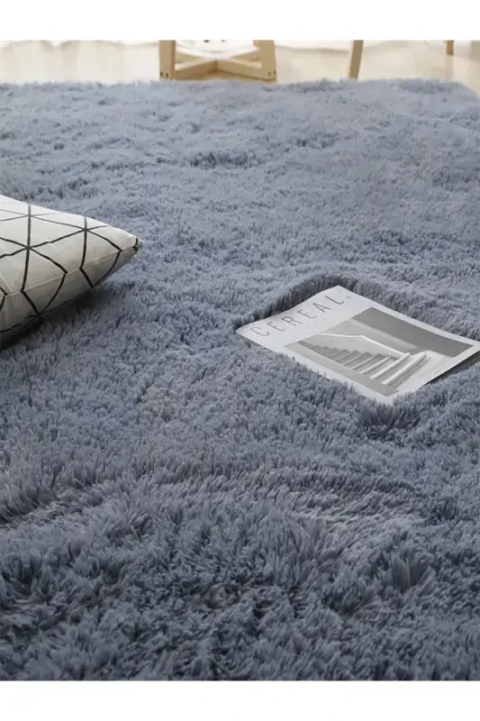 Antrasit Post Dokuma Halı Peluş Tavşan Tüyü Hissi Antibakteriyel-ANTRASİT - 3