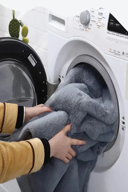 Antrasit Post Dokuma Halı Peluş Tavşan Tüyü Hissi Antibakteriyel-ANTRASİT - 5