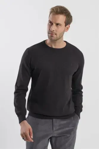 Antrasit rangdagi Slim Fit Baykali yoqali triko kozok - 3