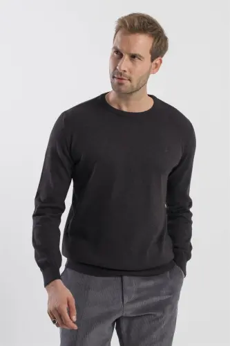 Antrasit rangdagi Slim Fit Baykali yoqali triko kozok - 3