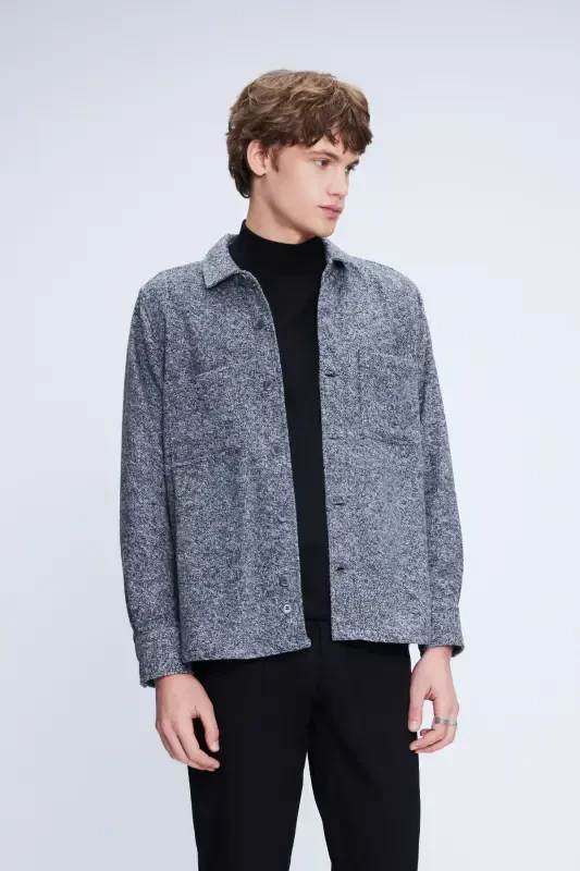 Antrasit rangli Shacket Fit palto yoqali paxta ko'ylak - 3