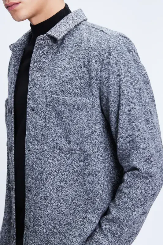 Antrasit rangli Shacket Fit palto yoqali paxta ko'ylak - 4