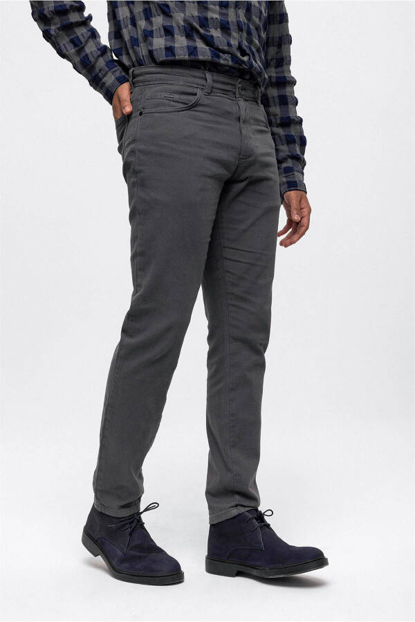 Antrasit rangli Slim Fit 5 cho'ntakli paxta Chino shim - 4