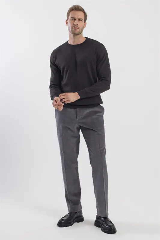 Antrasit Regular Fit %100 Pamuk Kadife Pantolon - 2