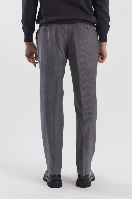 Antrasit Regular Fit %100 Pamuk Kadife Pantolon - 4