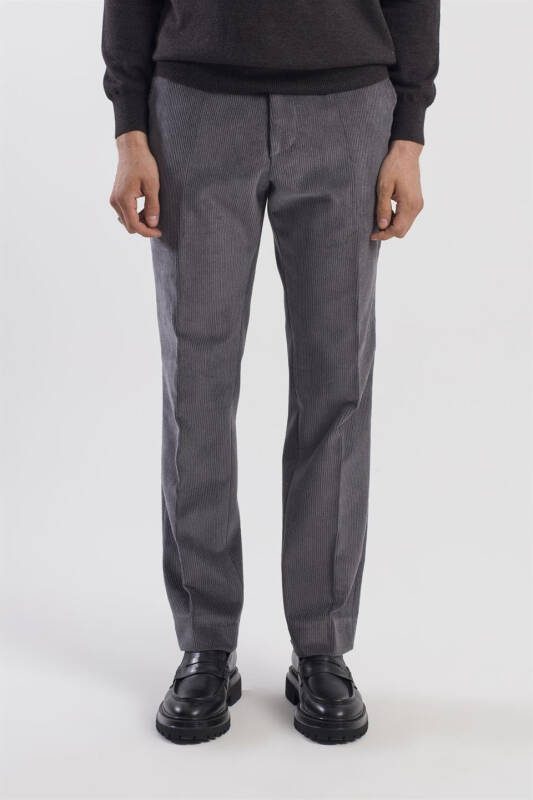 Antrasit Regular Fit %100 Pamuk Kadife Pantolon - 1
