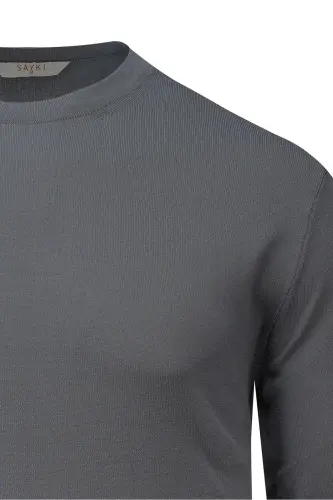 Antrasit Regular Fit Bisiklet Yaka Rayon Kazak-Antrasit - HATEMOĞLU (1)