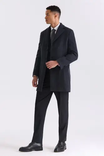 Antrasit Regular Fit Mono Yoqali Jun Palto - 2