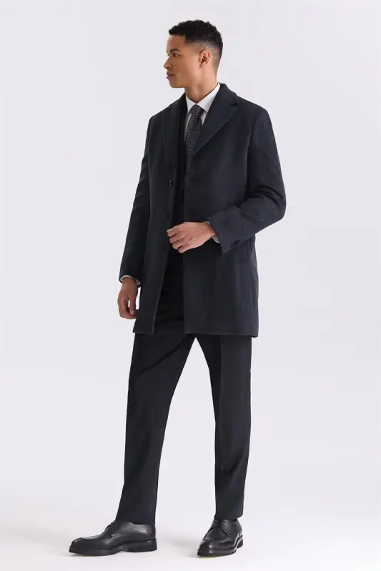 Antrasit Regular Fit Mono Yoqali Jun Palto - 2