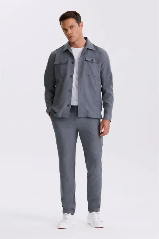 Antrasit Slim Fit Bo'yinli Cho'ntakli Sport Kiyim - 2