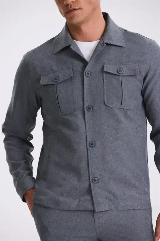 Antrasit Slim Fit Bo'yinli Cho'ntakli Sport Kiyim - 3