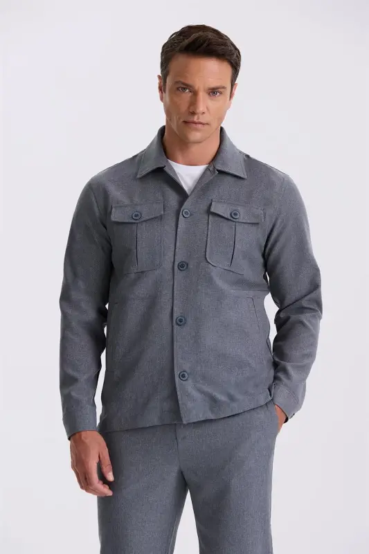 Antrasit Slim Fit Bo'yinli Cho'ntakli Sport Kiyim - 1