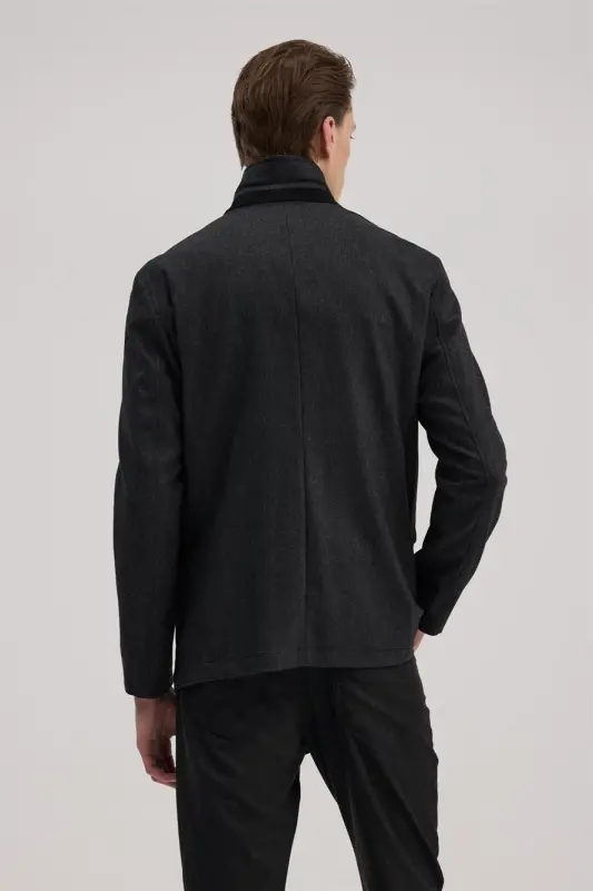 Antrasit Slim Fit Hakim Yaka Patlı Ceket - 4