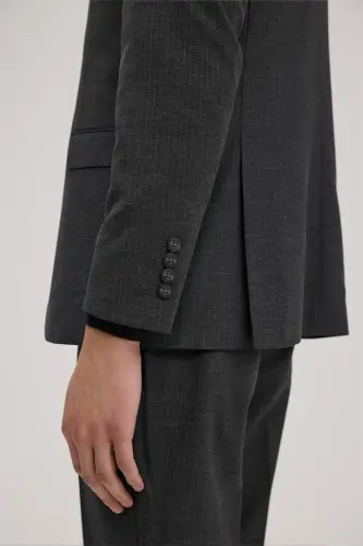 Antrasit Slim Fit Kırlangıç Yaka Çizgili Takım Elbise - 4