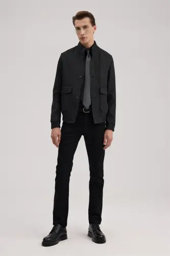 Antrasit Slim Fit Mono Yaka Cepli Ceket Görünümlü Mont 