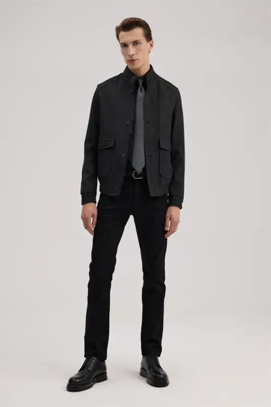Antrasit Slim Fit Mono Yaka Cepli Ceket Görünümlü Mont - 1