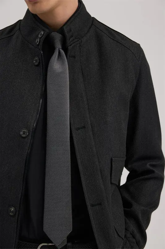 Antrasit Slim Fit Mono Yaka Cepli Ceket Görünümlü Mont - 3