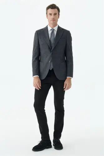 Antrasit Slim Fit Mono Yaka Desenli Ceket - 1