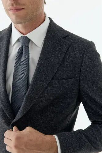 Antrasit Slim Fit Mono Yaka Desenli Ceket - 3