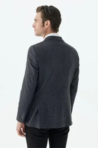 Antrasit Slim Fit Mono Yaka Desenli Ceket - 4