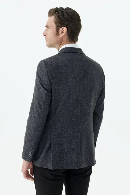 Antrasit Slim Fit Mono Yaka Desenli Ceket - 4