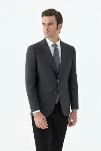 Antrasit Slim Fit Mono Yaka Desenli Ceket - Jakamen (1)