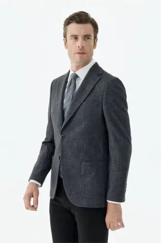 Antrasit Slim Fit Mono Yaka Desenli Ceket - Jakamen (1)