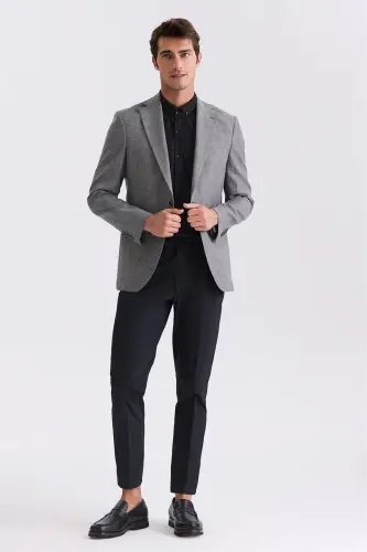Antrasit Slim Fit Mono Yaka Keten Sportiv Jaket - 2