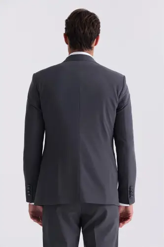 Antrasit Slim Fit Mono Yaka Yelekli Takım Elbise - 4