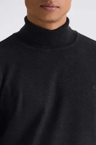 Antrasit Slim Fit Tam Balıkçı Yaka Triko Kazak - 3
