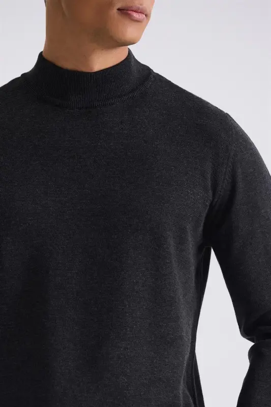 Antrasit Slim Fit Yarım Balıkçı Yaka Triko Kazak - 3